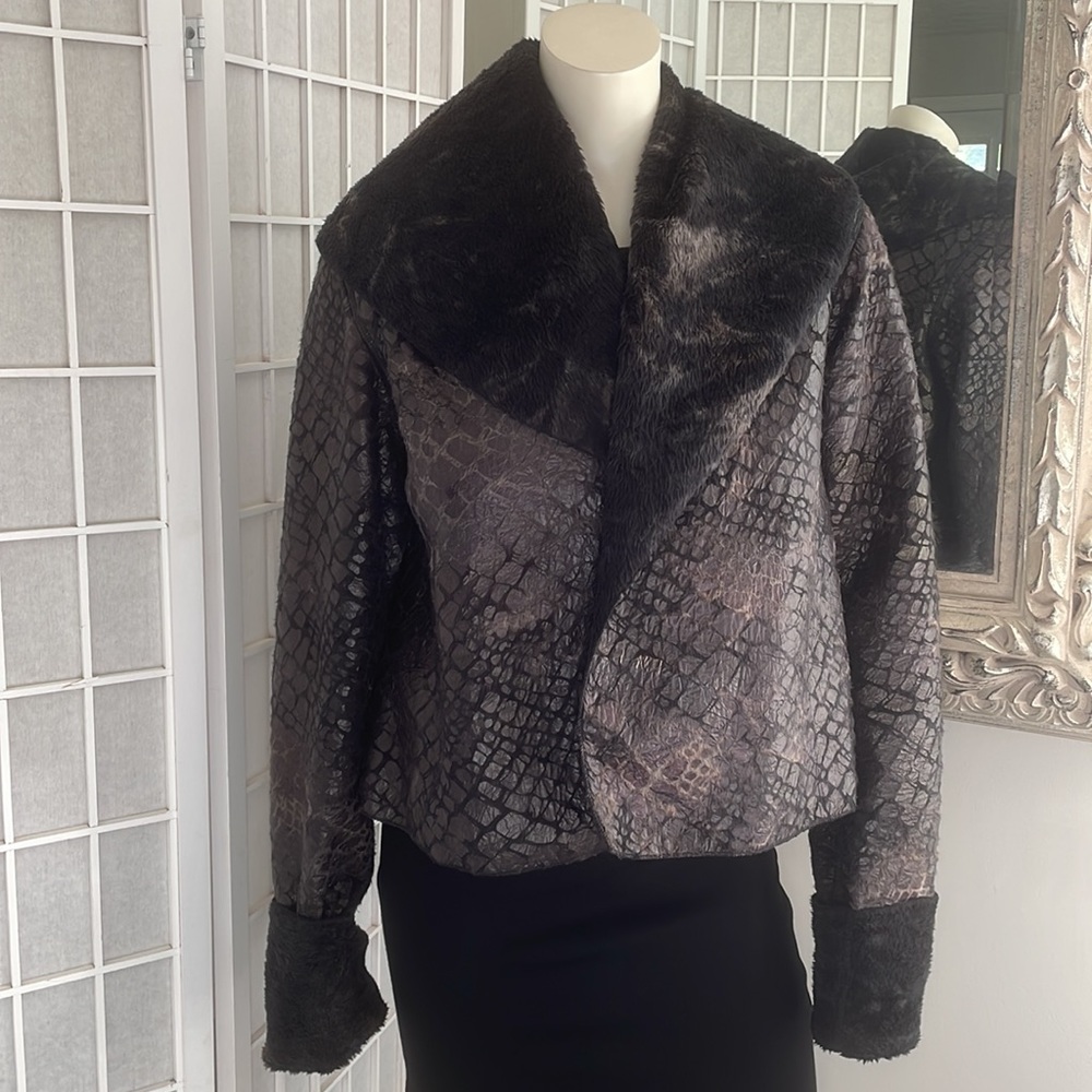 Reversible Brown Faux Leather Wrapped Jacket Sz S